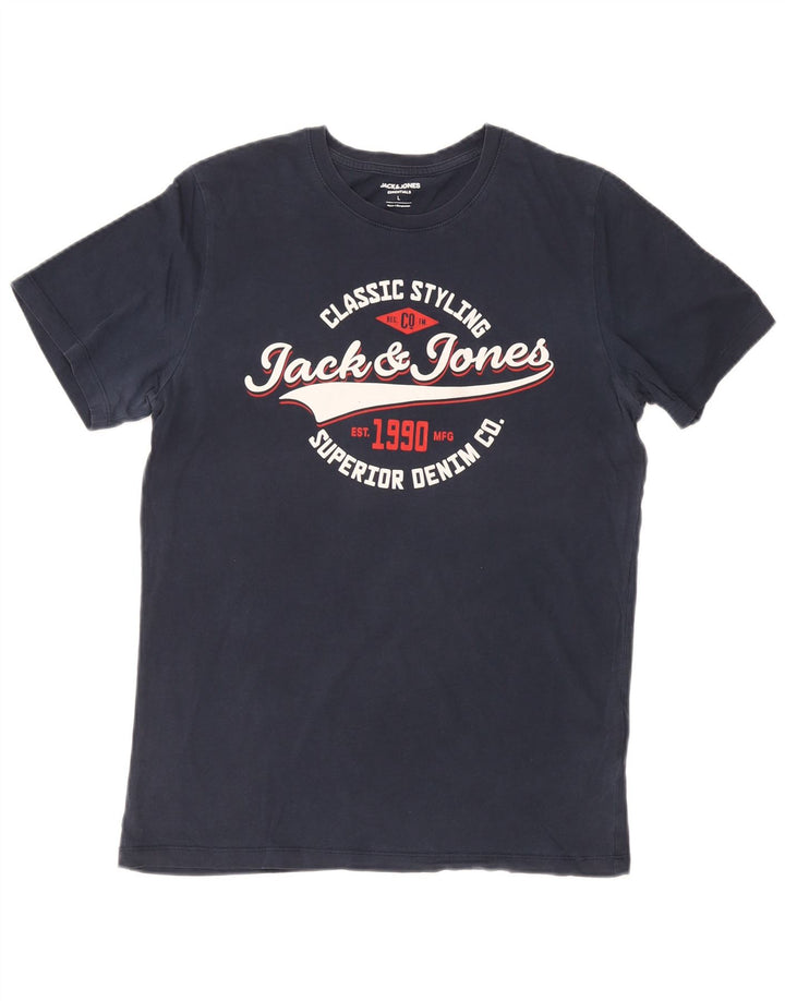 Мужская футболка с рисунком Jack & Jones, большой темно-синий хлопок