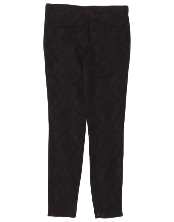 Zara Womens Slim Chino Trousers XS W24 L28 Black Floral Cotton