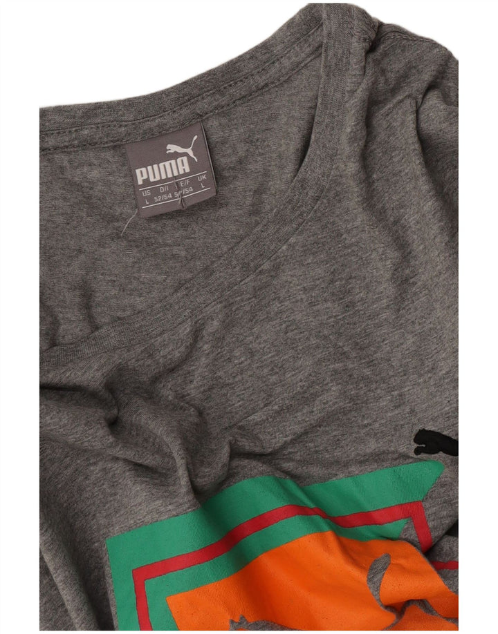 Мужская футболка с рисунком Puma, большая серая в крапинку