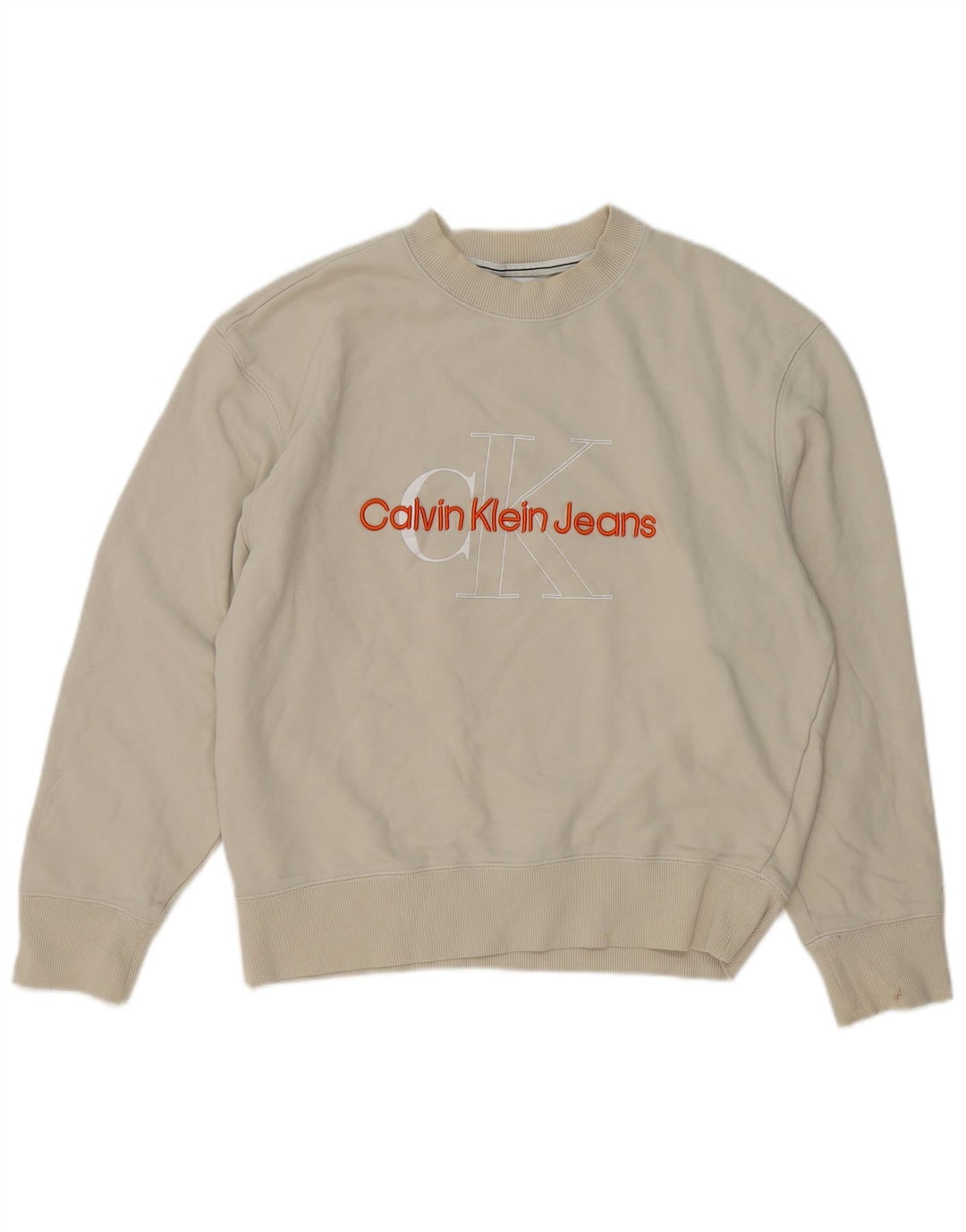 Мужской свитшот с рисунком Calvin Klein Jeans, джемпер среднего размера из хлопка белого цвета