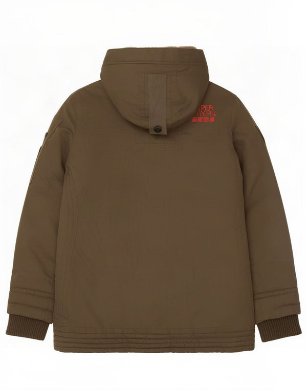 Женская парка Superdry с капюшоном UK 40, большая, коричневая, полиэстер