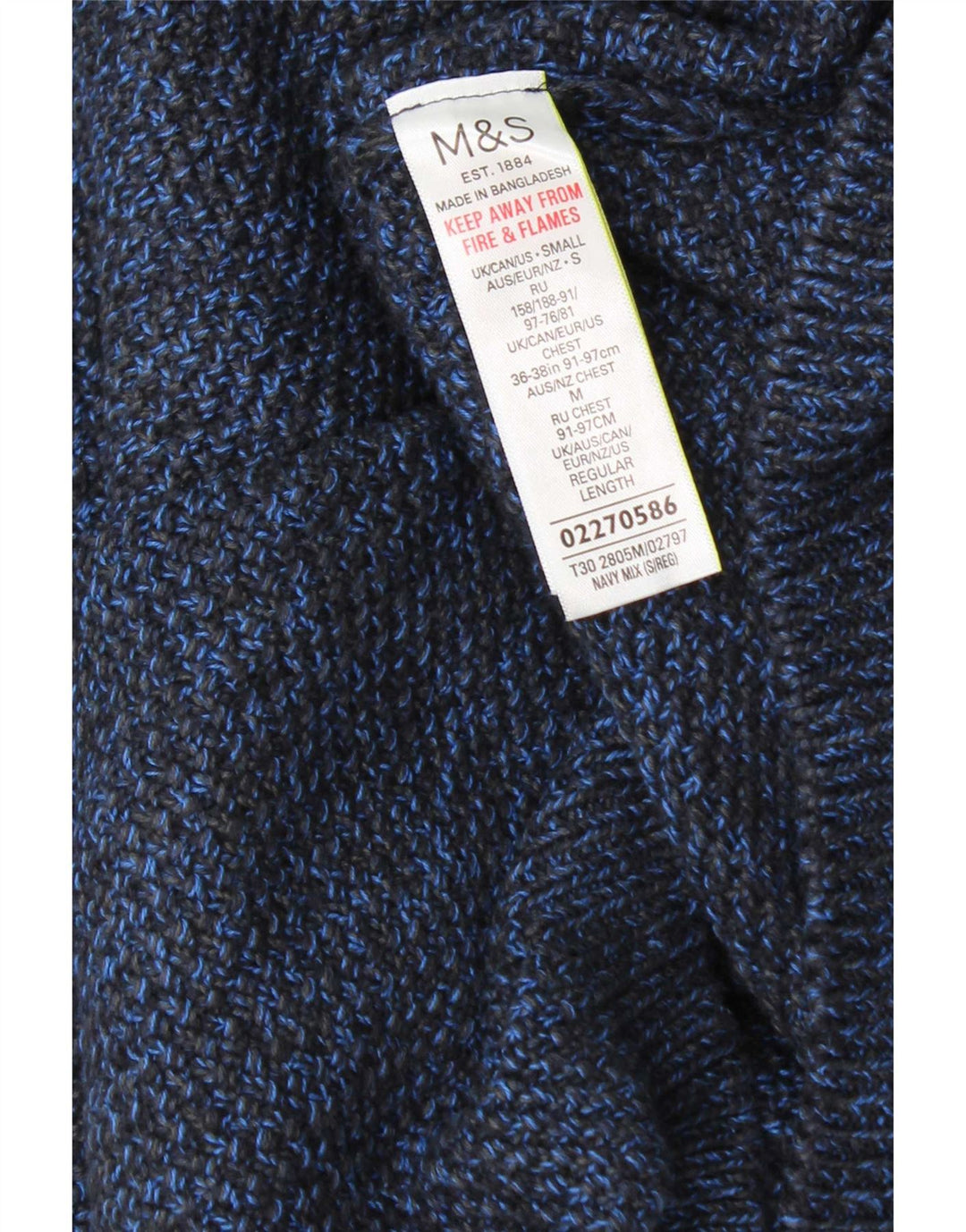 Мужской джемпер с круглым вырезом Marks & Spencer, маленький синий хлопковый свитер в крапинку
