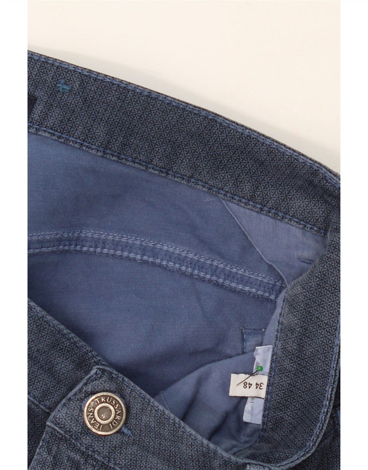 TRUSSARDI Womens Abstract Pattern Slim Casual Trousers W34 L30 Blue Vintage Trussardi and Second-Hand Trussardi from Messina Hembry 