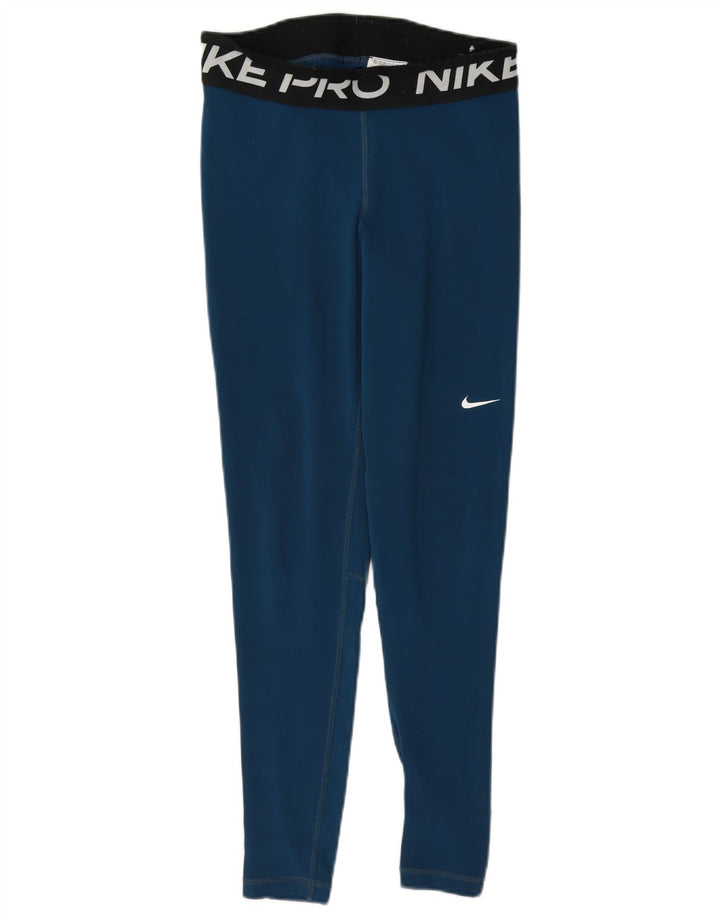 Женские леггинсы с рисунком Nike Dri Fit UK 10, маленькие синие, полиэстер с цветными блоками