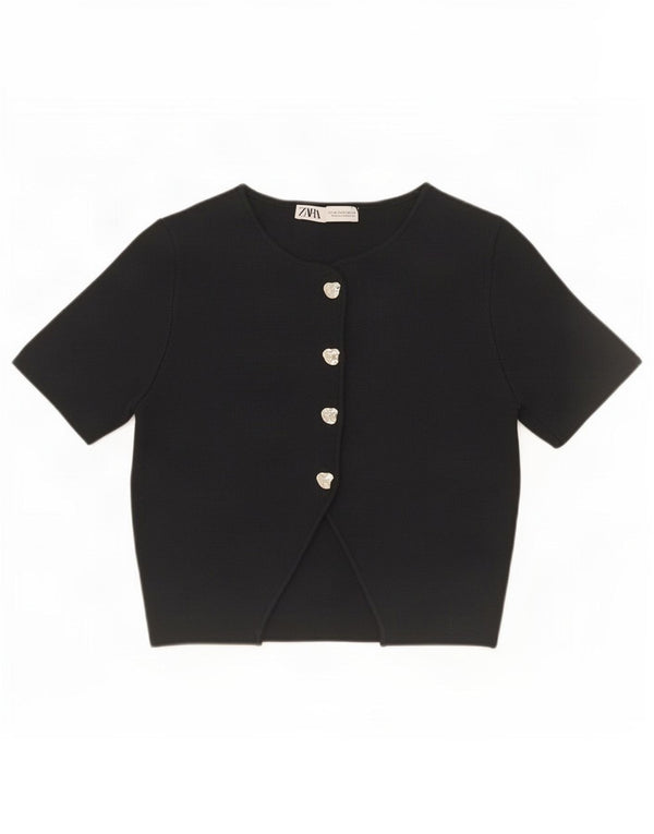 Женский укороченный кардиган с короткими рукавами Zara UK 14, средний черный, вискоза
