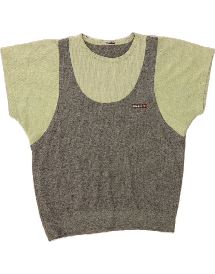 ELLESSE Womens Blouse Top UK 12 Medium Green Colourblock Vintage Ellesse and Second-Hand Ellesse from Messina Hembry 