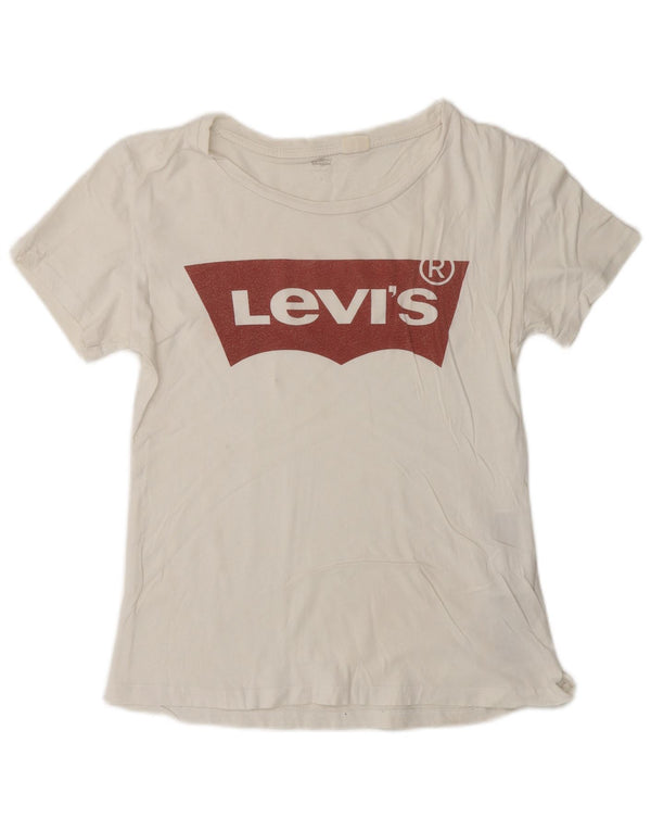 Женская футболка с рисунком Levi's Top UK 10, маленькая, белый хлопок