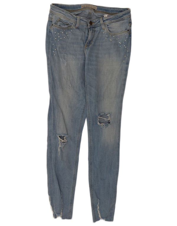 Женские потертые джинсы скинни Zara EU 36 XS W26 L27, хлопок в синие пятна