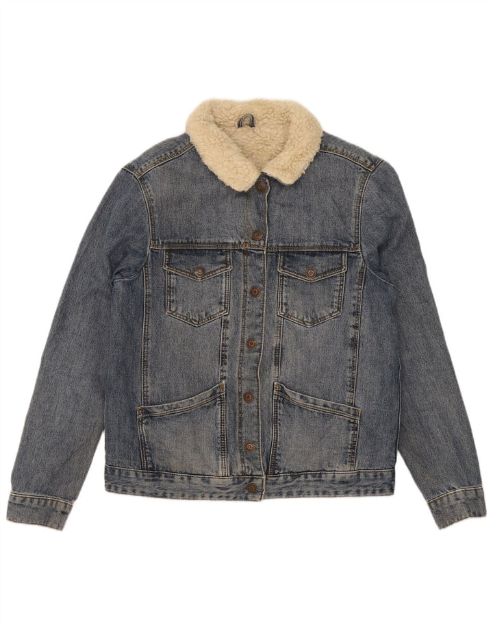 Женская джинсовая куртка Topshop из шерпа UK 8, маленькая, синяя, хлопок
