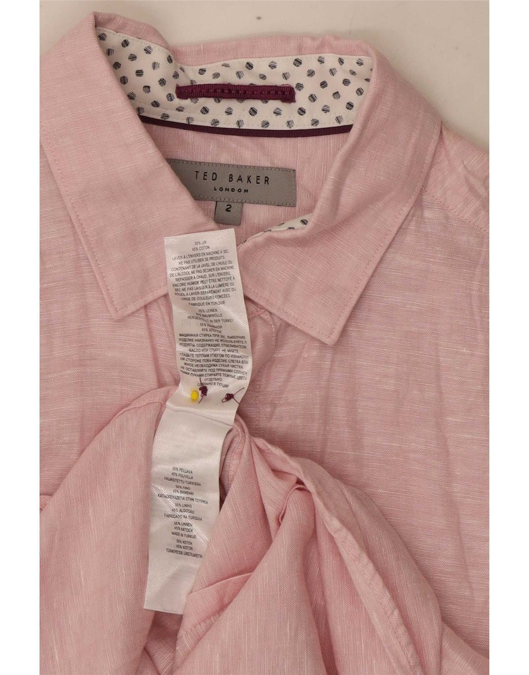 Мужская рубашка Ted Baker, размер 2, маленькая, розовая в крапинку, льняная