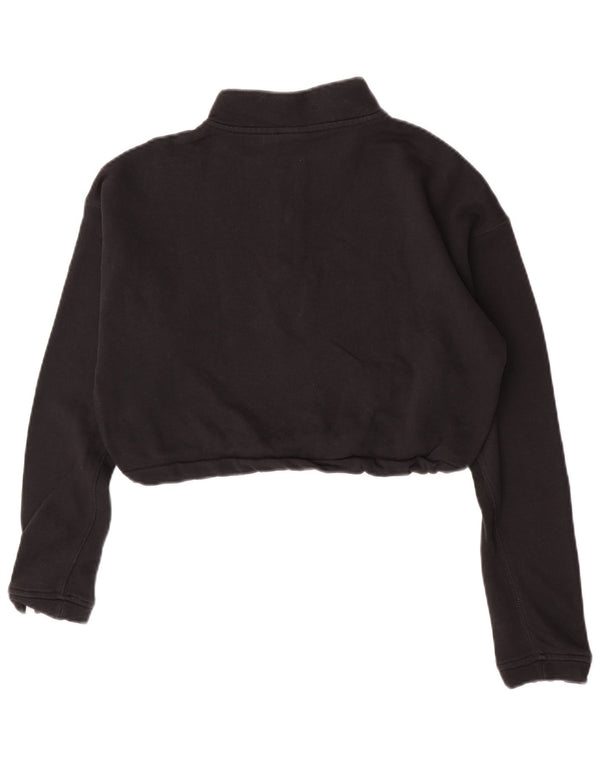 Женский укороченный свитшот с воротником на молнии Adidas UK 12, средний черный хлопок