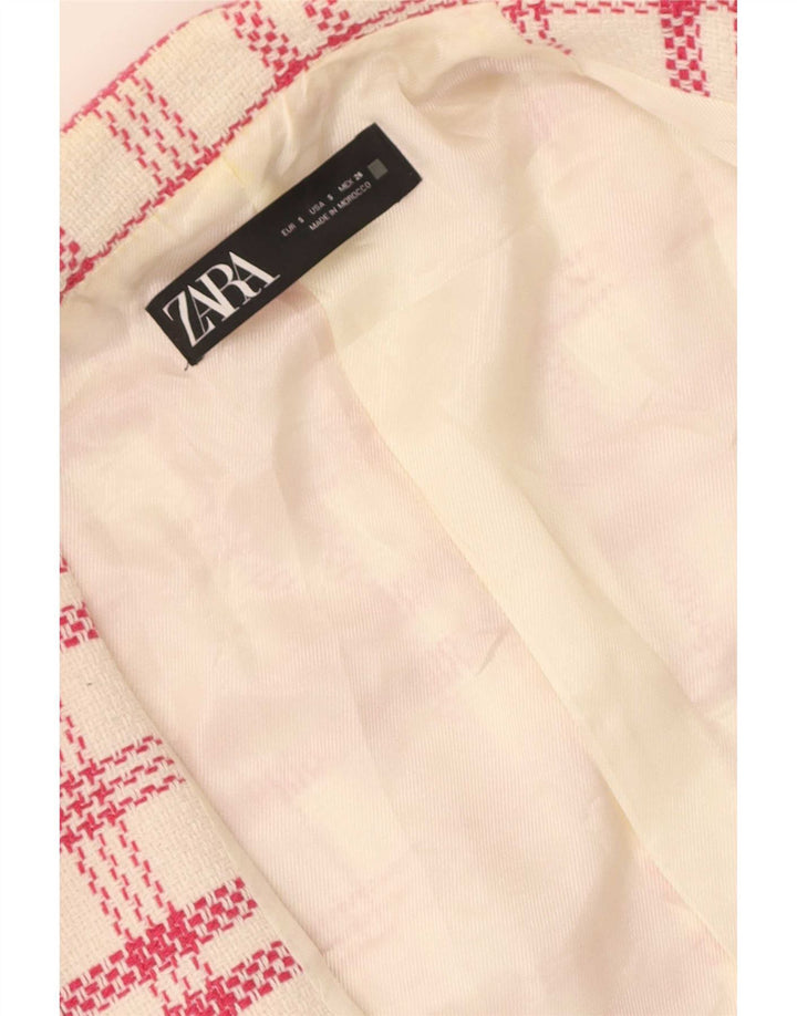 Женский двубортный пиджак Zara UK 10, маленькая белая клетка