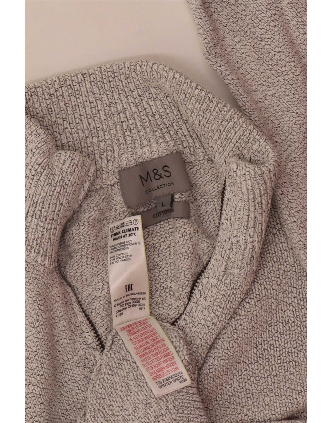 Мужской джемпер с воротником на молнии Marks & Spencer, большой хлопковый свитер с белыми крапинками