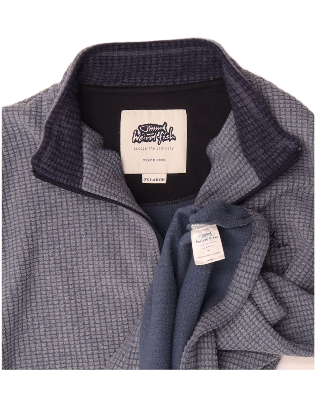 Мужской флисовый джемпер Weird Fish с воротником на молнии 2XL, синий полиэстер в клетку