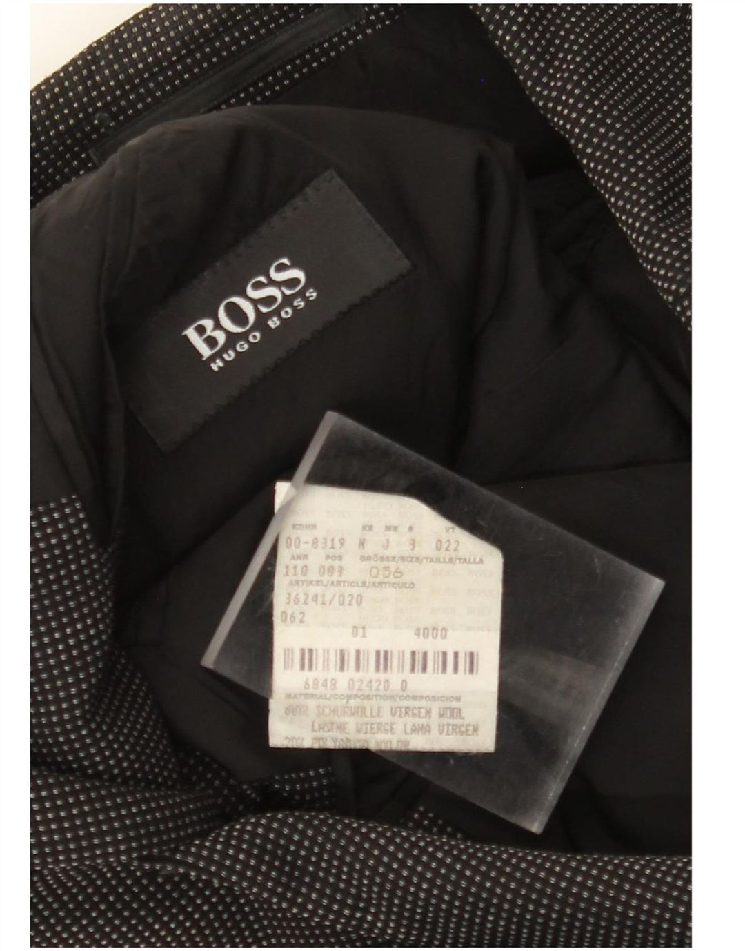 Мужской пиджак с 3 пуговицами HUGO BOSS EU 56 3XL, черная пятнистая шерсть