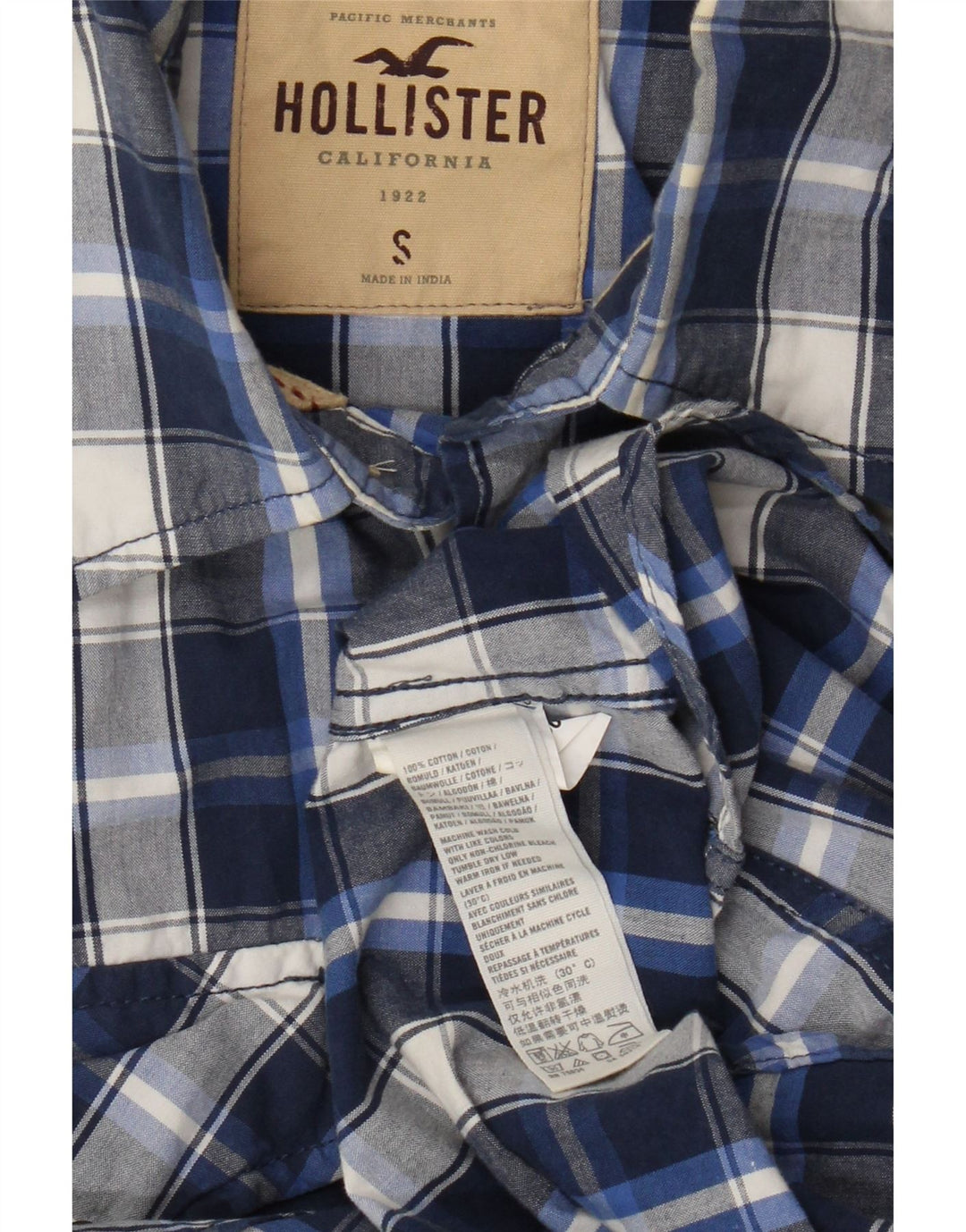 Мужская рубашка Hollister, маленькая синяя клетка, хлопок
