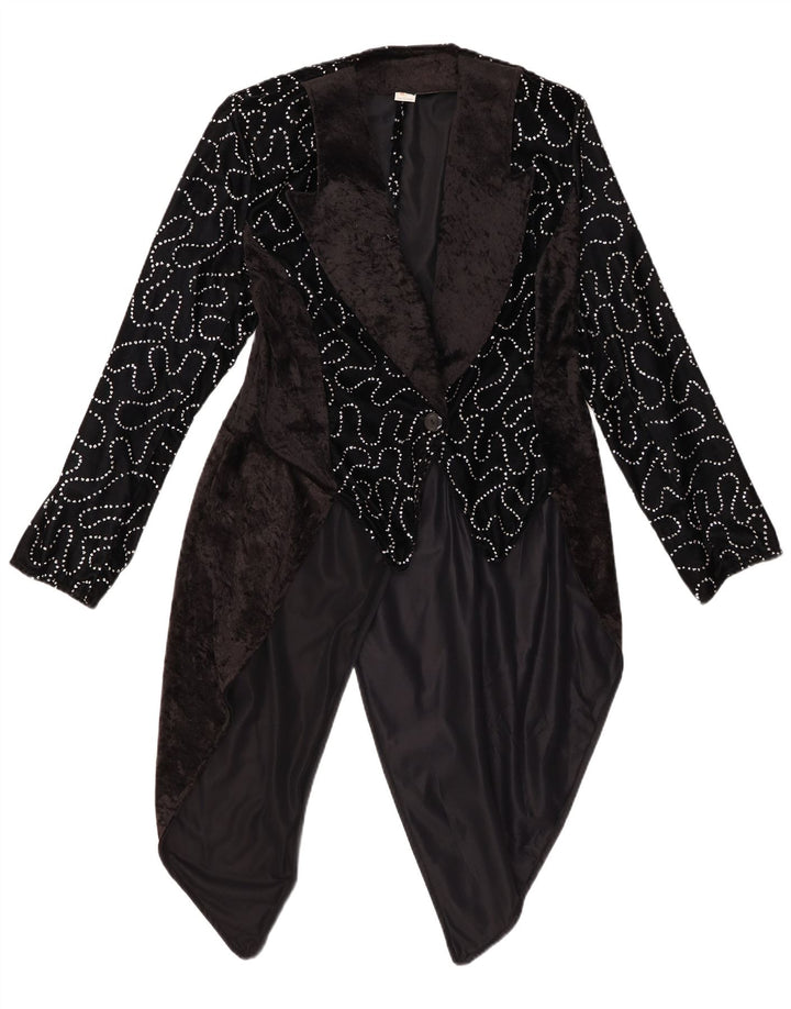 ВИНТАЖНЫЙ женский фрак-пиджак с абстрактным узором IT 42 Средний черный