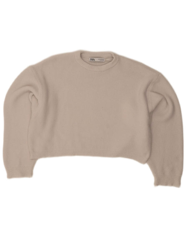 Женский укороченный джемпер с круглым вырезом Zara UK 14, средний серый цвет