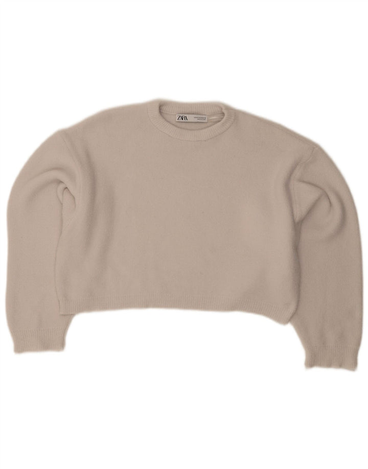 Женский укороченный джемпер с круглым вырезом Zara UK 14, средний серый цвет