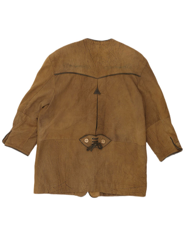 ВИНТАЖНЫЙ женский кожаный пиджак с рукавом 3/4, цвет хаки, EU 44 XL