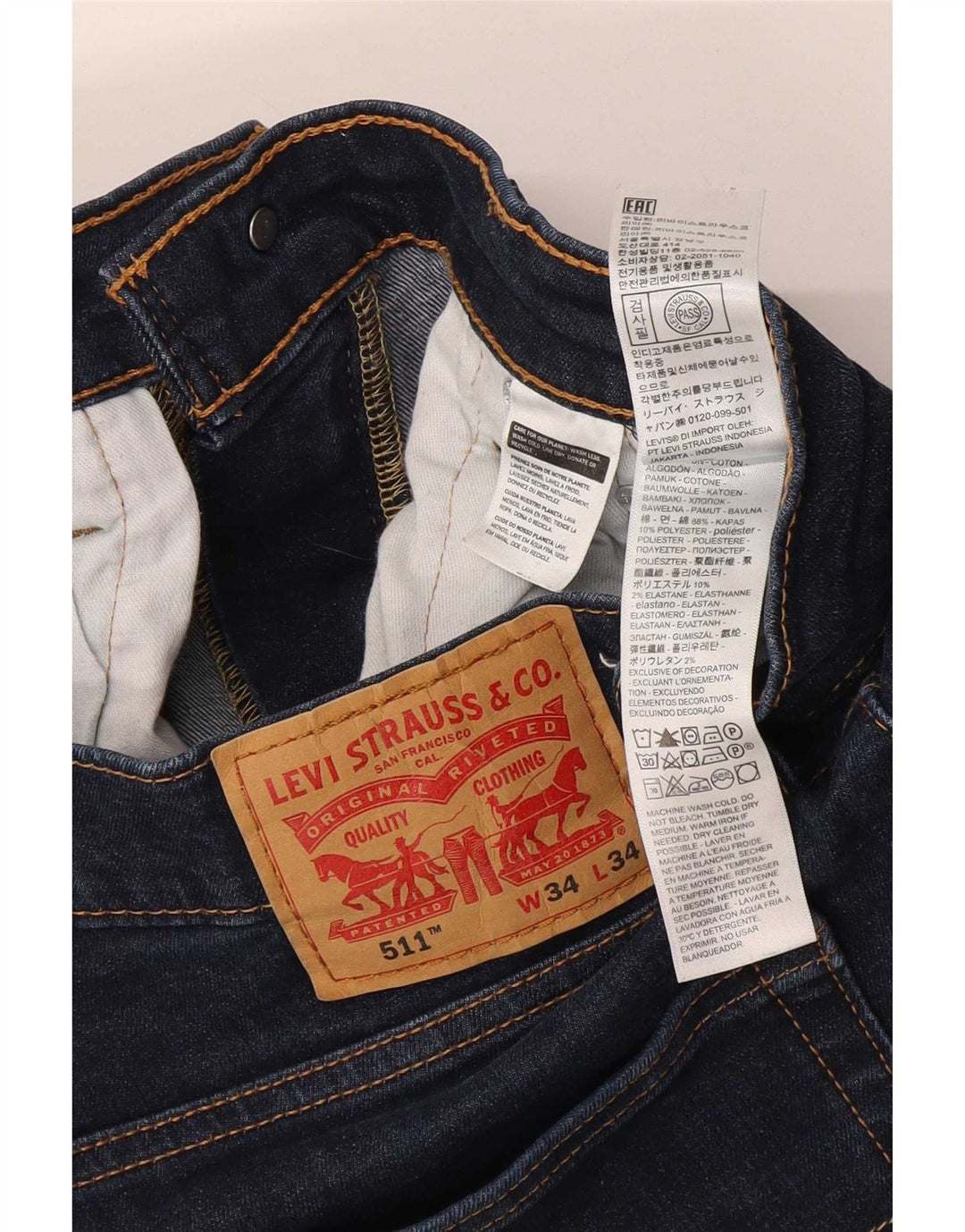 Мужские джинсы Levi's 511 Slim W34 L34 Темно-синие, хлопок