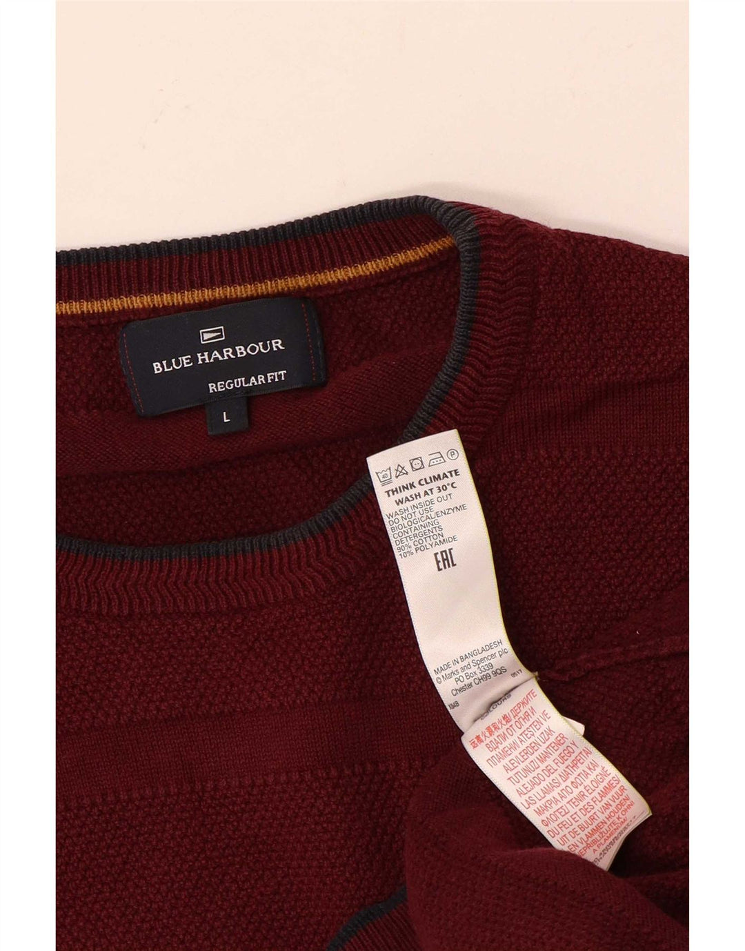 Мужской джемпер с круглым вырезом Marks & Spencer Blue Harbour, большой темно-бордовый