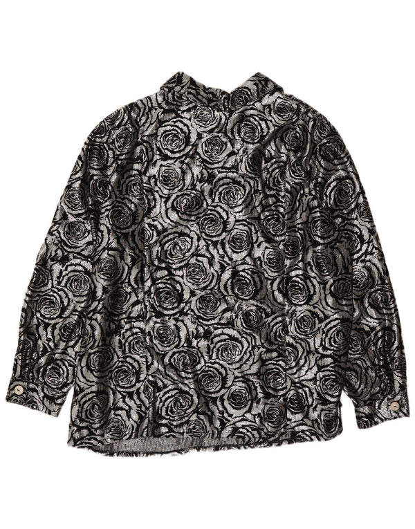 Винтажная женская блузка-рубашка, Великобритания, 28, 6XL, серебристый полиэстер с цветочным принтом