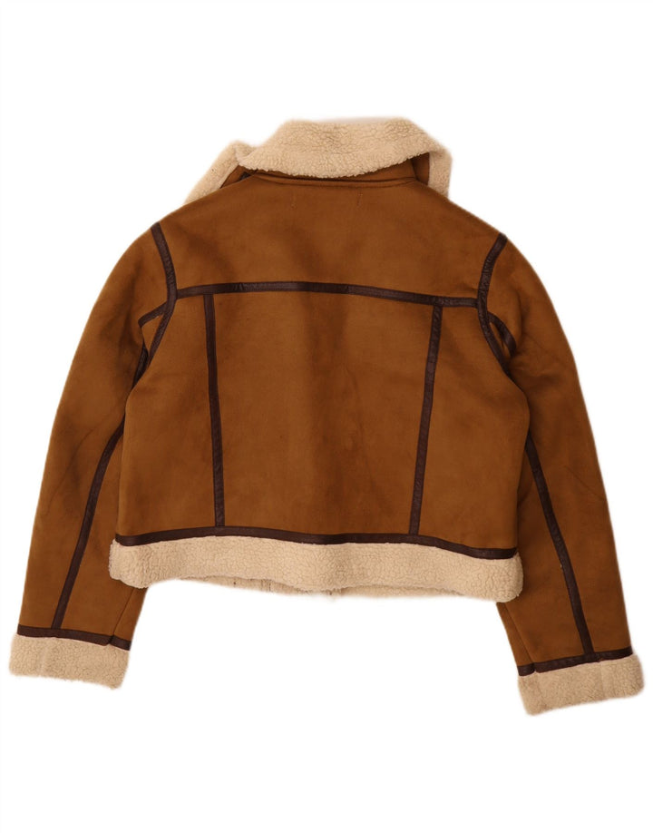 Женская куртка шерпа Zara UK 16, большая, коричневая, полиэстер