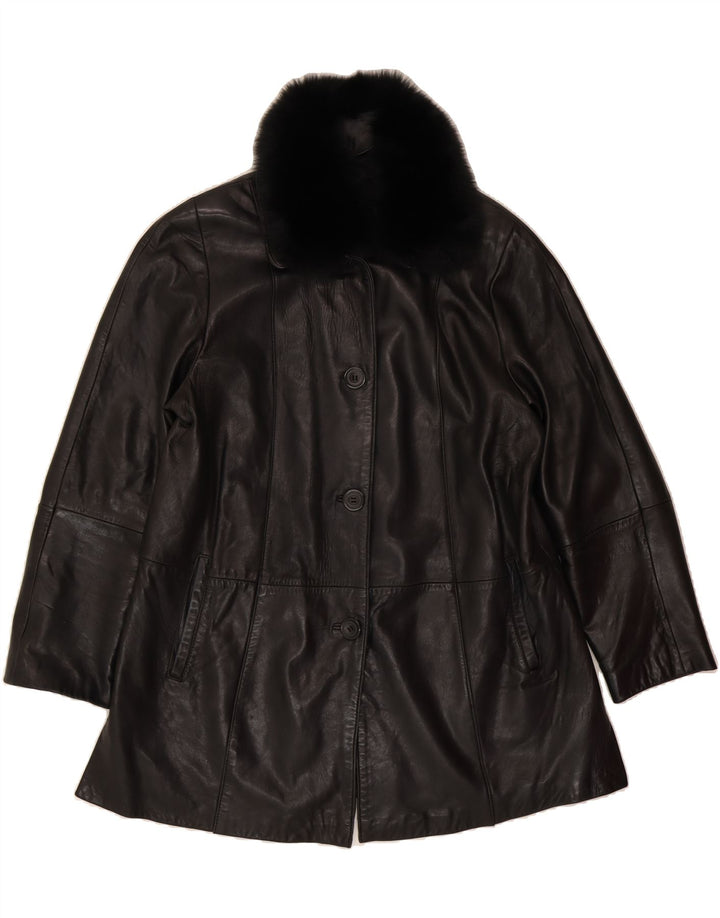 GALLERY Womens Leather Coat UK 16 Large Black Leather Vintage Gallery and Second-Hand Gallery from Messina Hembry 