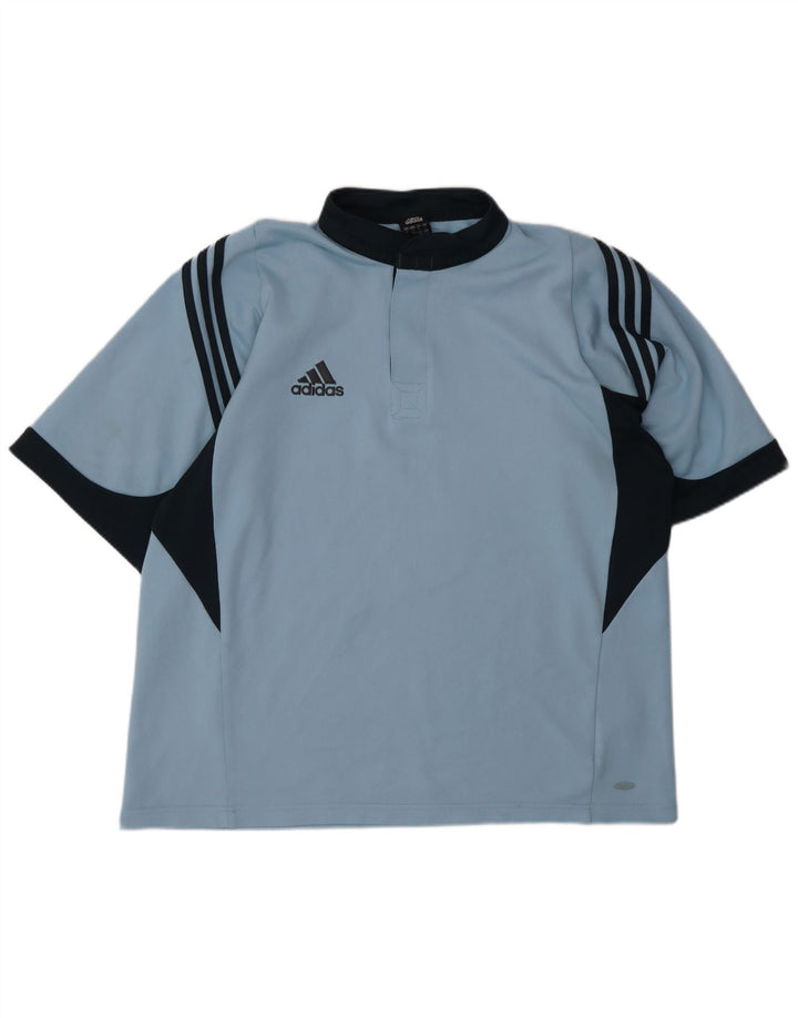 Мужская рубашка-поло Adidas большая синяя полиэстер с цветными блоками