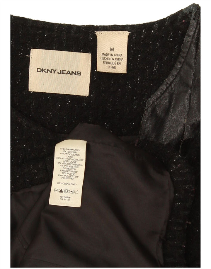 Женский пиджак Dkny с молнией во всю длину UK 14, средний черный, шерстяной в крапинку