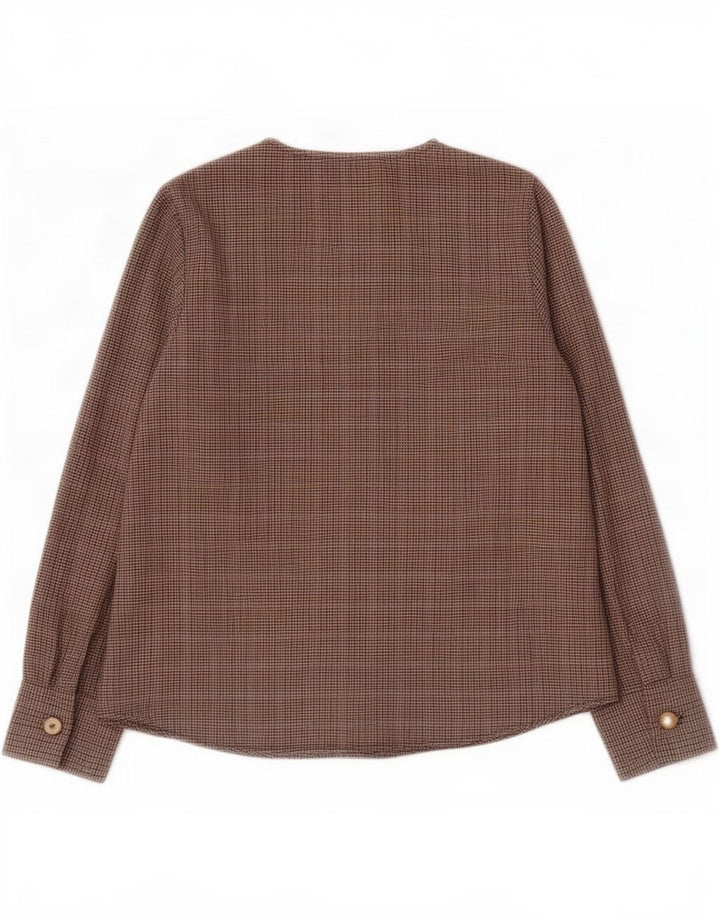Женская блузка с длинным рукавом Zara Top UK 10, маленький коричневый полиэстер с узором «в елочку»