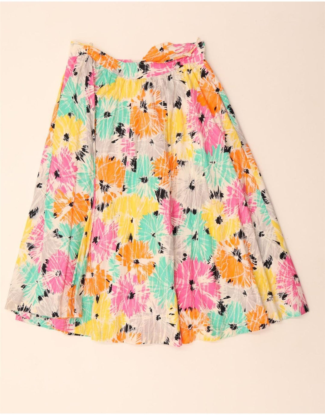 Винтажная женская юбка-трапеция EU 40, средний размер W30, разноцветный хлопок с цветочным принтом