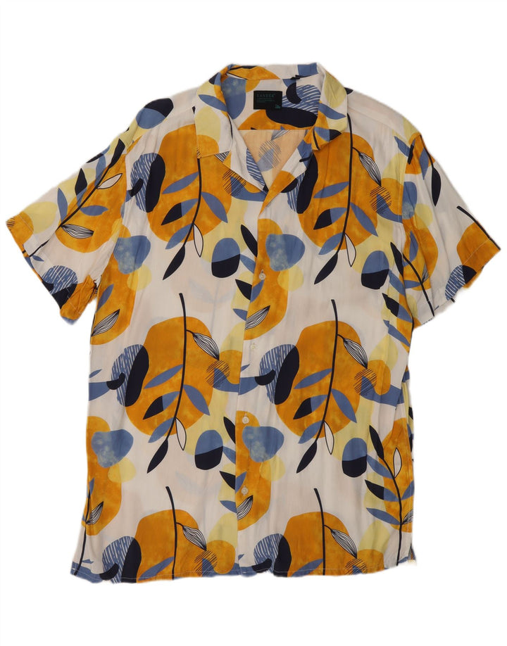 Винтажная мужская рубашка с коротким рукавом 2XL, разноцветная вискоза с цветочным принтом