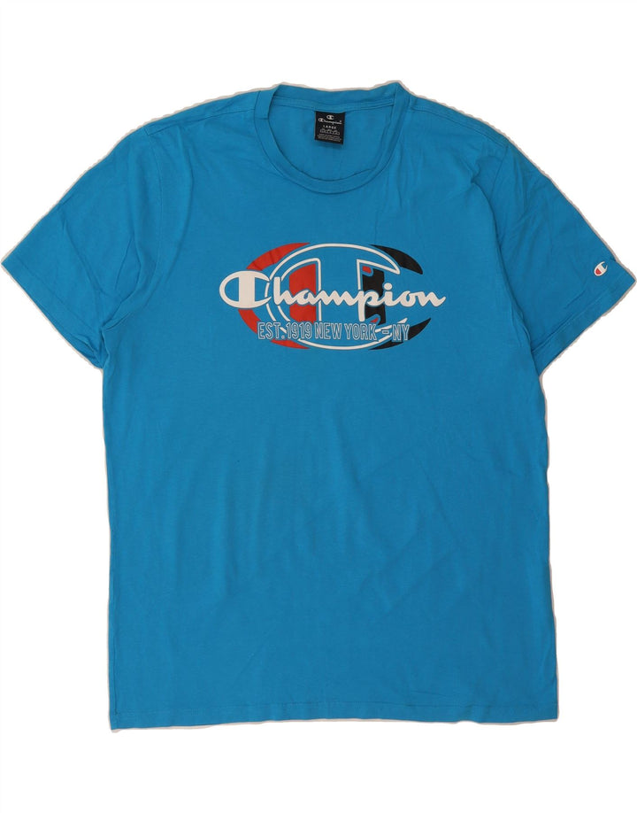 CHAMPION Mens Graphic T-Shirt Top Large Blue Cotton Vintage Champion and Second-Hand Champion from Messina Hembry 