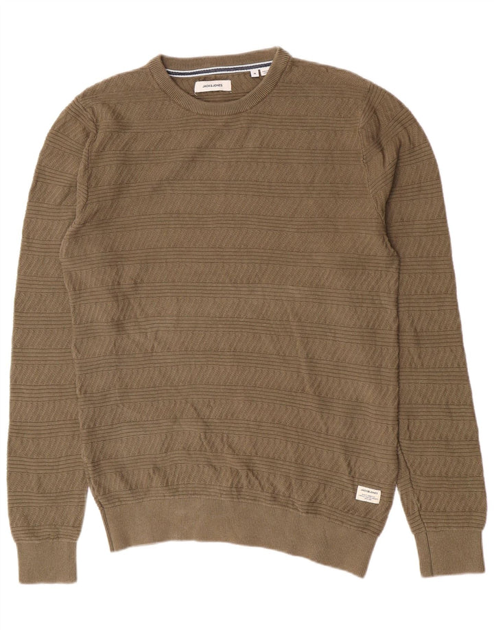 Мужской джемпер с круглым вырезом Jack & Jones, хлопковый свитер среднего зеленого цвета с геометрическим рисунком