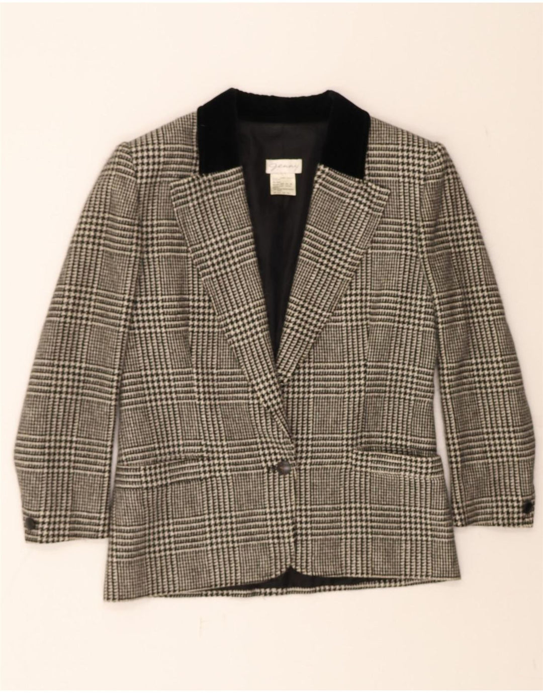 GENNY Womens 1 Button Blazer Jacket US 8 Medium Grey Houndstooth Angora Vintage Genny and Second-Hand Genny from Messina Hembry 