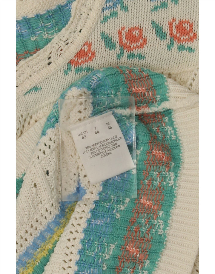 Женский свитер с вырезом «лодочка» VINTAGE IT 46, большой белый акрил с цветочным принтом