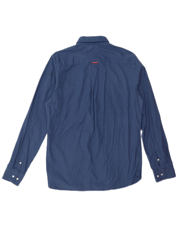 SUPERDRY Мужская рубашка из хлопка синего цвета с узором «гусиные лапки»