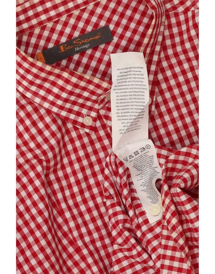 Мужская рубашка с коротким рукавом Ben Sherman Heritage, большой красный хлопок в мелкую клетку