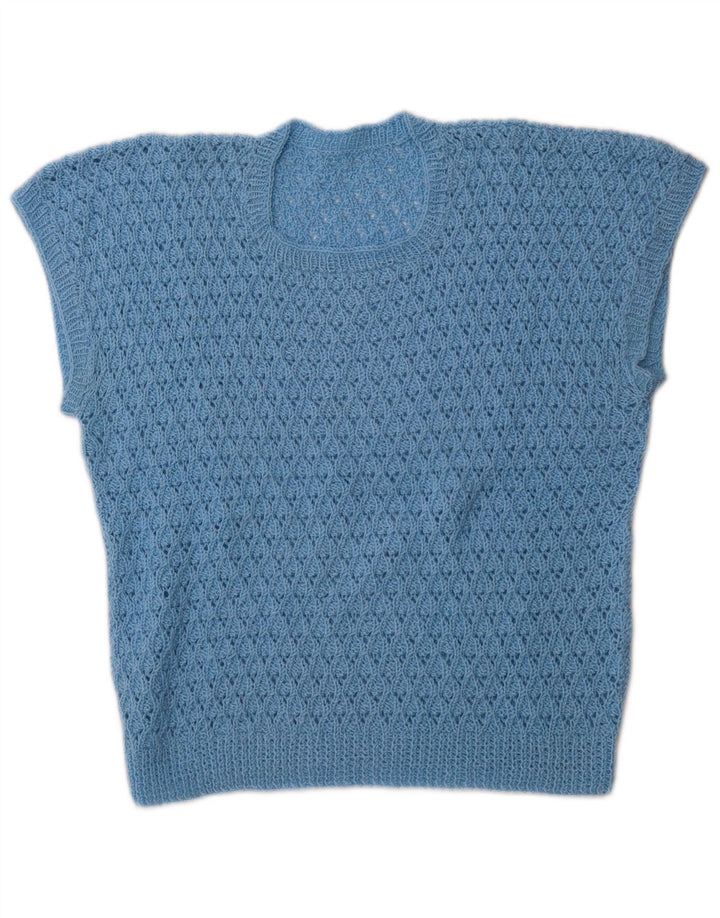 VINTAGE Женская майка без рукавов UK 14 Средний синий