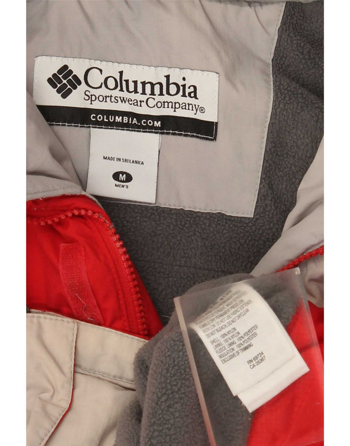 Мужская лыжная куртка Columbia с капюшоном UK 38, нейлон среднего красного цвета с цветными блоками