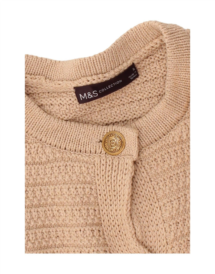 MARKS & SPENCER Womens Crop Cardigan Sweater UK 10 Small Beige Polyester Vintage Marks & Spencer and Second-Hand Marks & Spencer from Messina Hembry 