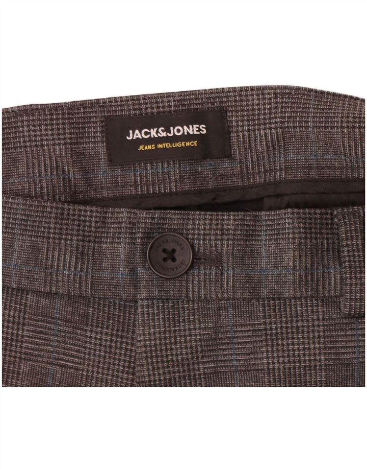 Мужские узкие брюки чинос Jack & Jones W32 L34 серые из полиэстера с узором "гусиные лапки"