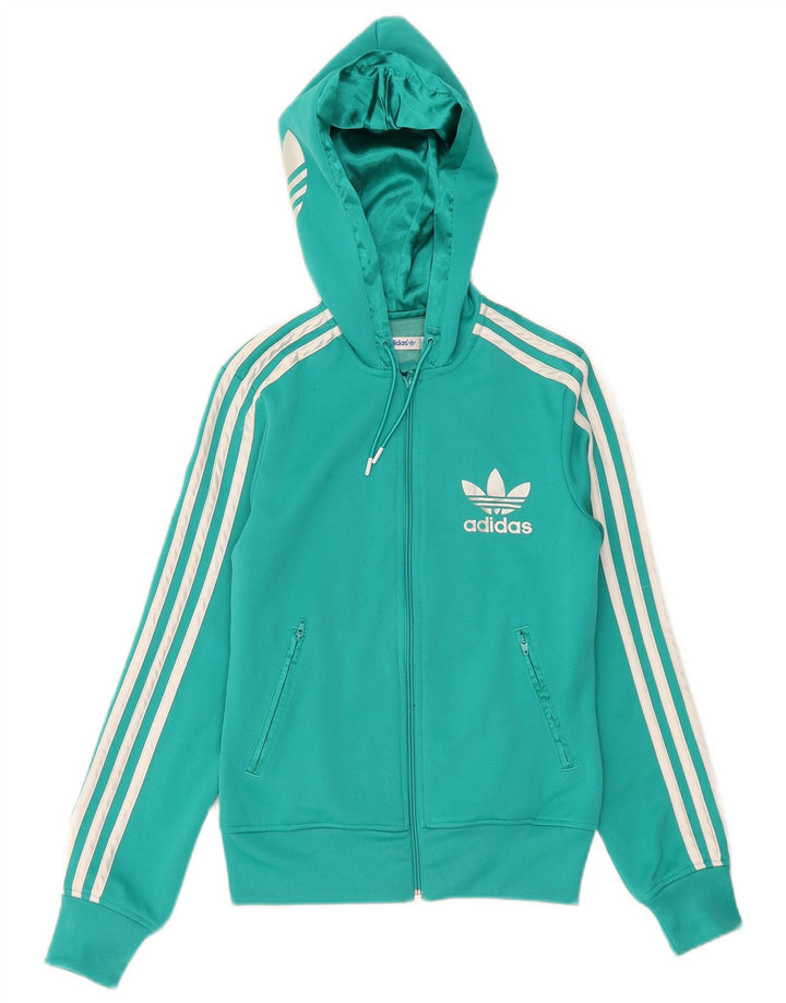 Женский спортивный костюм Adidas с капюшоном, верхняя куртка UK 8, маленький бирюзовый полиэстер