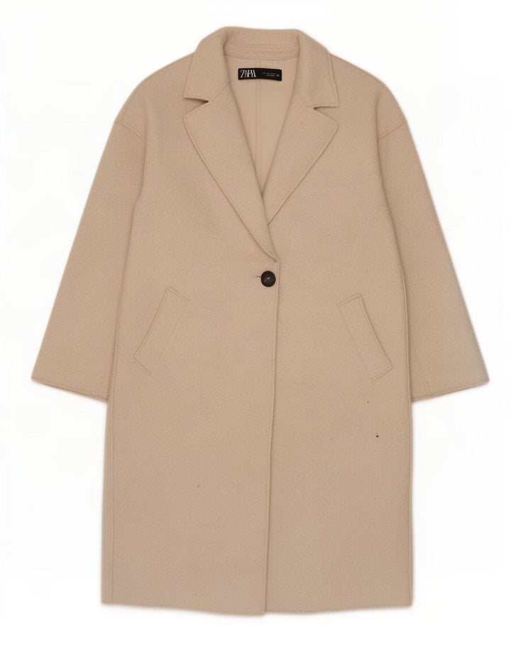 Женское пальто оверсайз Zara UK 10, маленькое бежевое