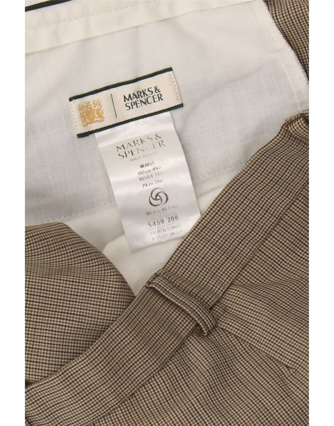 Мужские прямые костюмные брюки Marks & Spencer W40 L31 бежевые с узором "гусиные лапки"