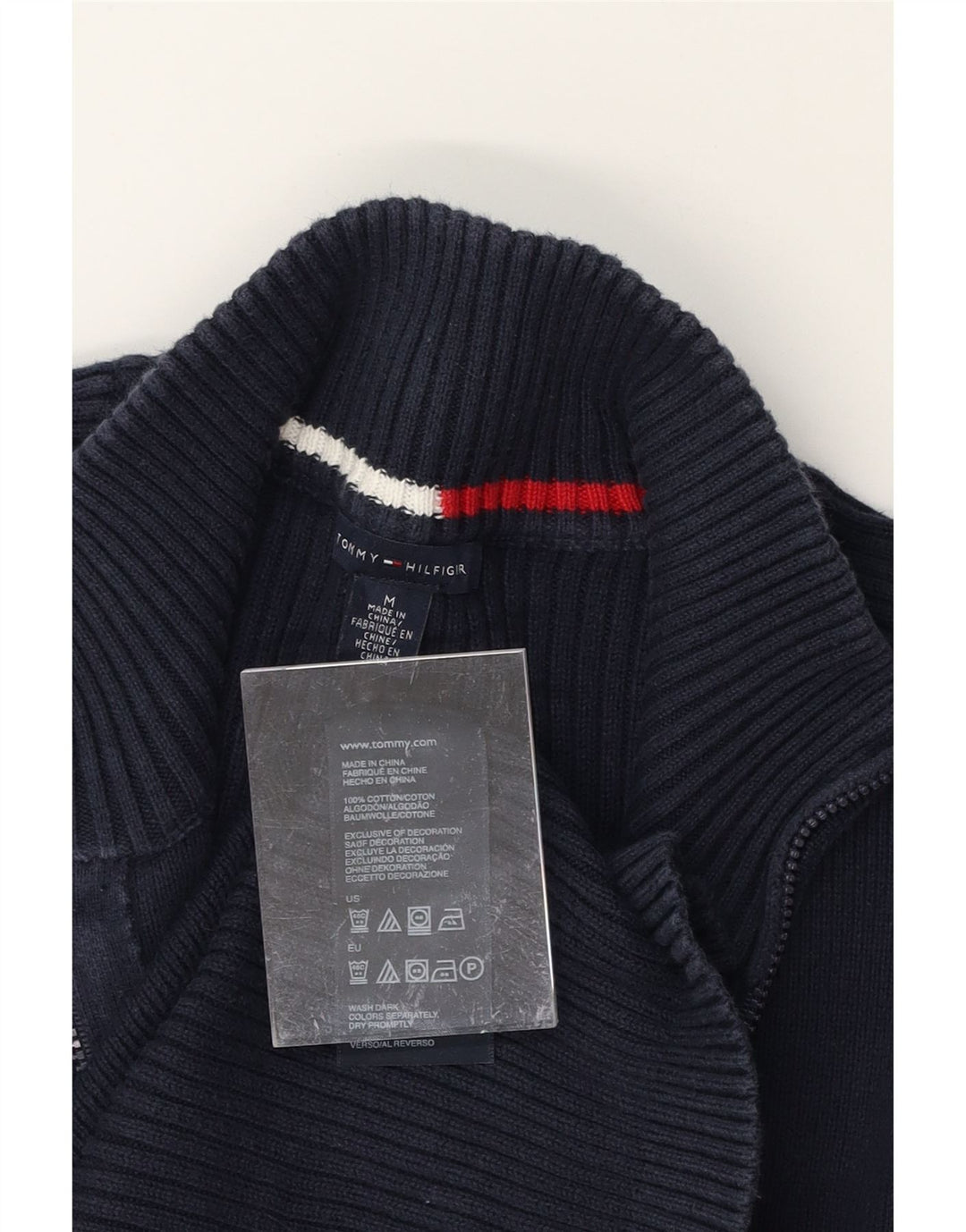 TOMMY HILFIGER Womens Zip Neck Jumper Sweater UK 14 Medium Navy Blue Vintage Tommy Hilfiger and Second-Hand Tommy Hilfiger from Messina Hembry 