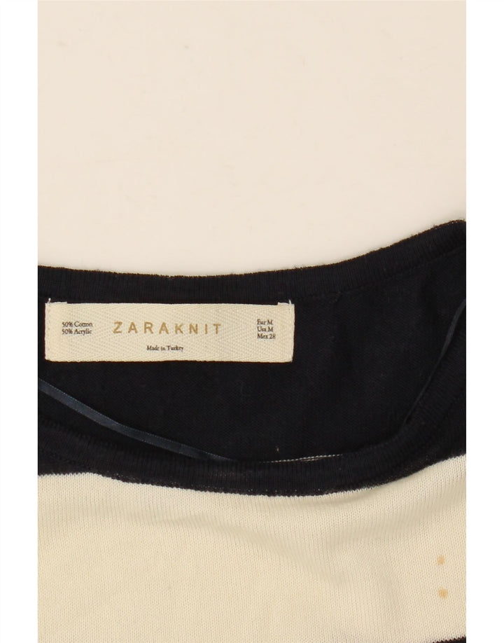 Женская блузка оверсайз с рукавом 1/2 Zara UK 12, средний размер, белая полоска