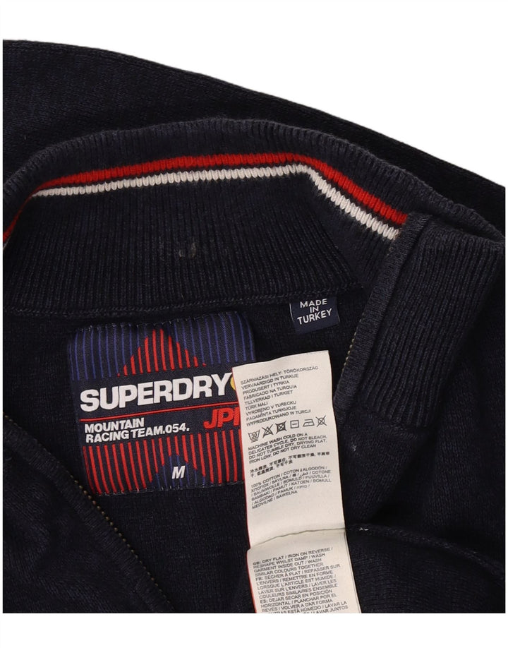 Мужской джемпер с воротником на молнии Superdry, средний темно-синий хлопковый свитер